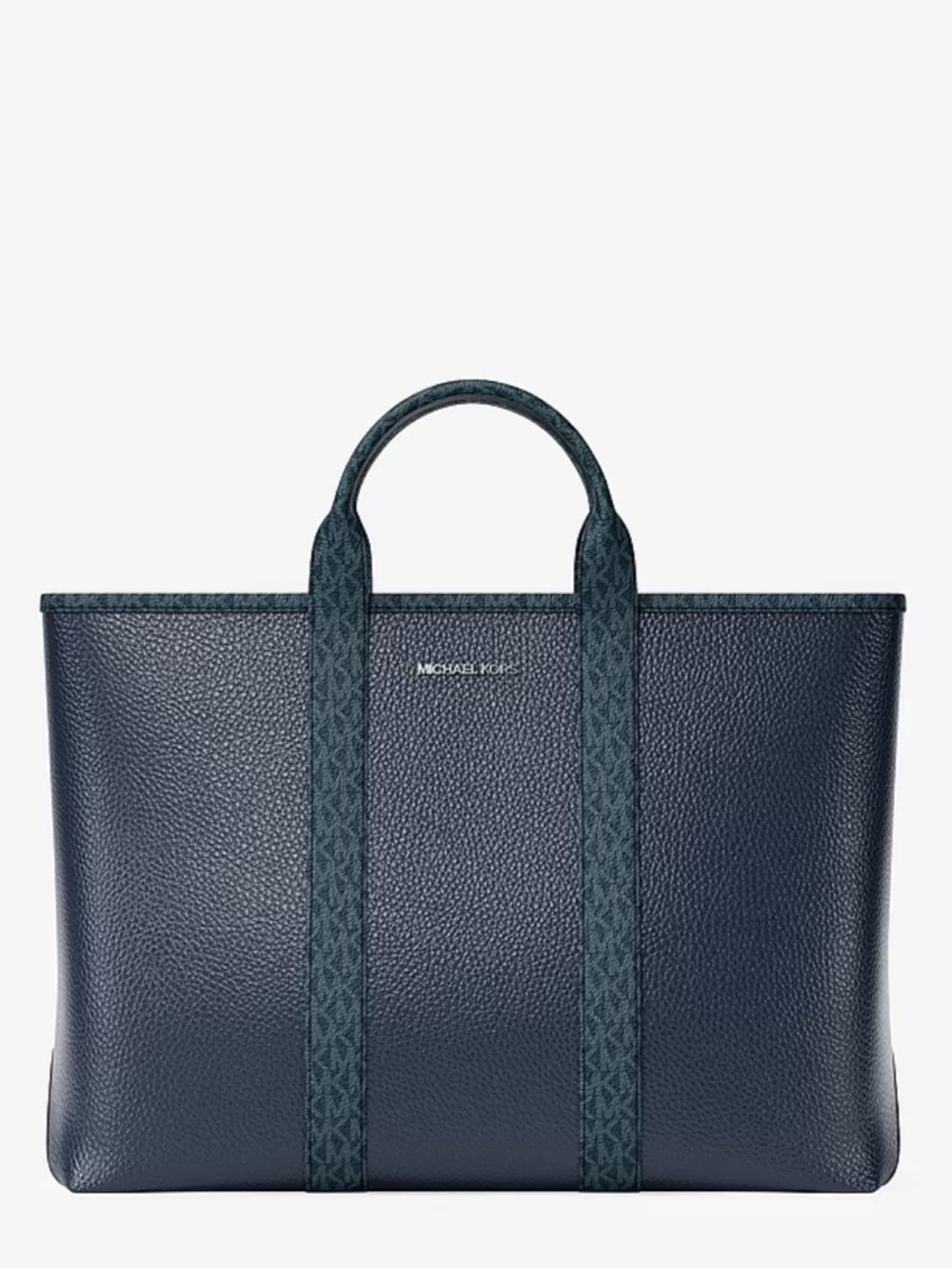 Michael Kors Navy Leather Tote with Logo-Trim Handles